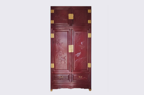 浏阳高端中式家居装修深红色纯实木衣柜